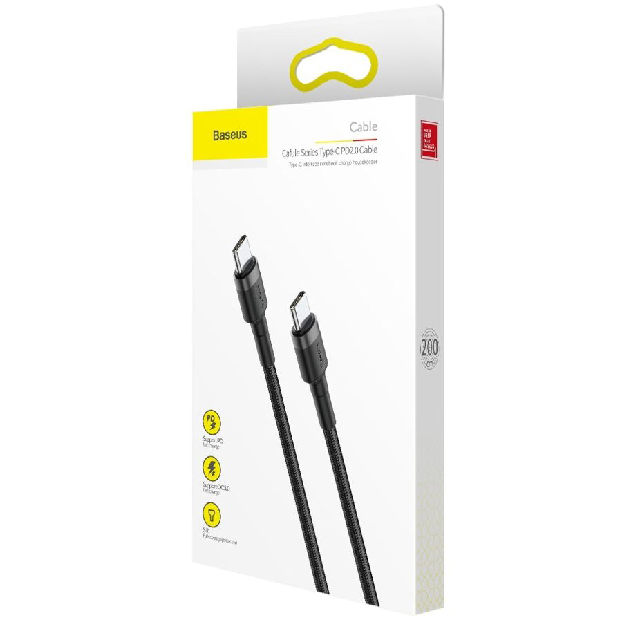 Kabel za Prijenos Podataka i Punjenje USB-C - USB-C Baseus Cafule, 60W, 2m, Crni CATKLF-HG1