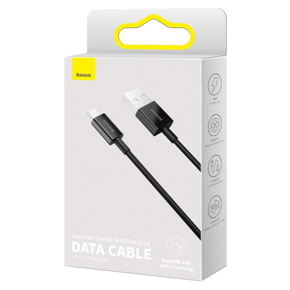 Kabel za Prijenos Podataka i Punjenje USB-A - microUSB Baseus Superior Series, 18W, 2m, Crni CAMYS-A01
