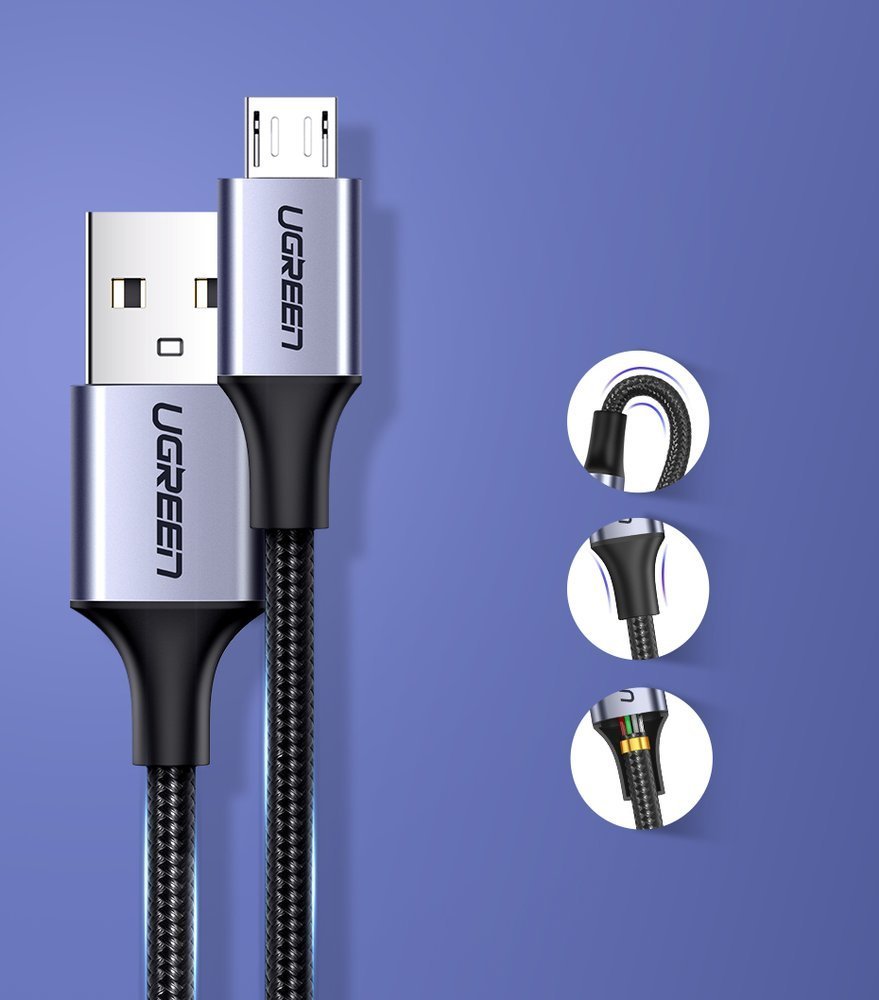 Kabel za podatke i punjenje USB-A - microUSB UGREEN US290, 18W, 1.5m, Crni