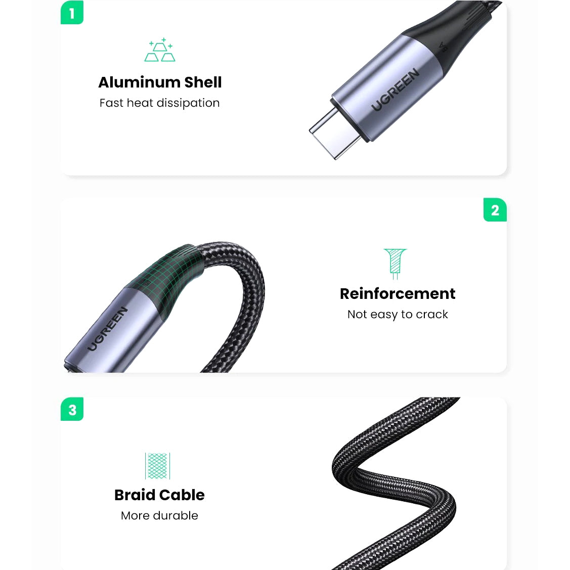 Kabel za Prijenos Podataka i Punjenje USB-C - USB-C UGREEN US355, 100W, 1m, Crni