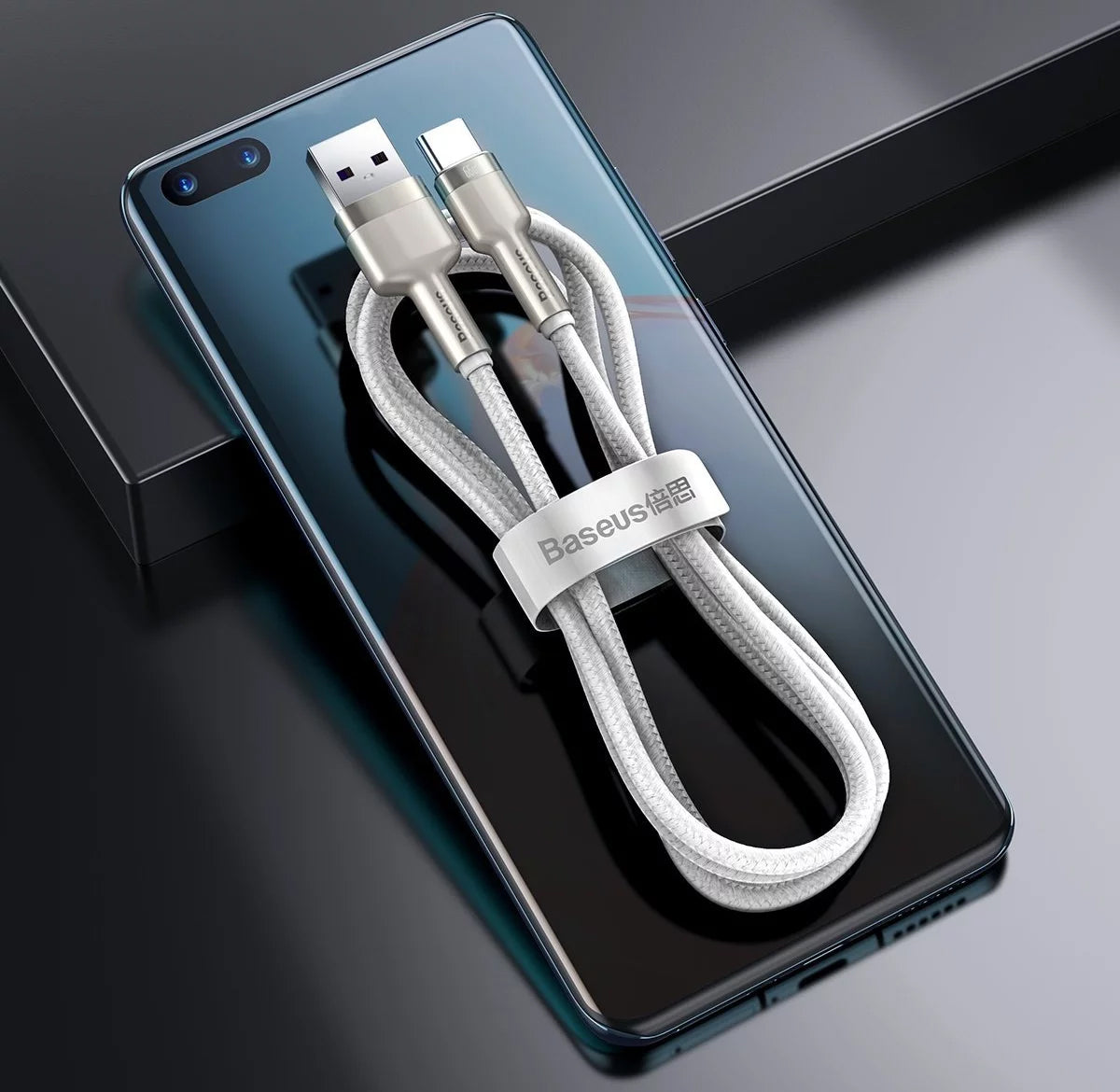 Kabel za Prijenos Podataka i Punjenje USB-A - USB-C Baseus Cafule Metal Series, 66W, 1m, Bijeli CAKF000102