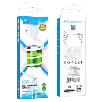 Kabel za podatke i punjenje USB-A - microUSB HOCO X83 Victory, 18W, 1m, Bijeli