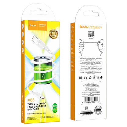 Kabel za podatke i punjenje USB-C - USB-C HOCO X83 Victory, 60W, 1m, Bijeli
