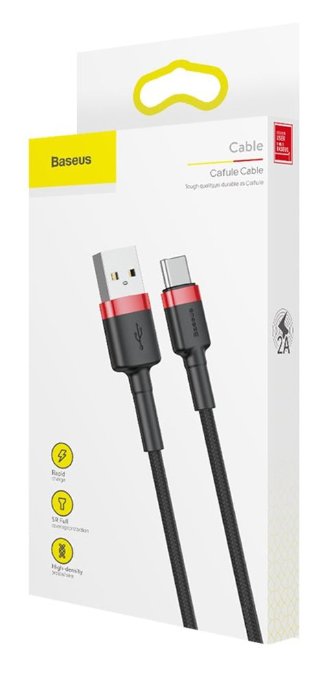 Kabel za Prijenos Podataka i Punjenje USB-A - USB-C Baseus Cafule, 18W, 0.5m, Crveni CATKLF-D91