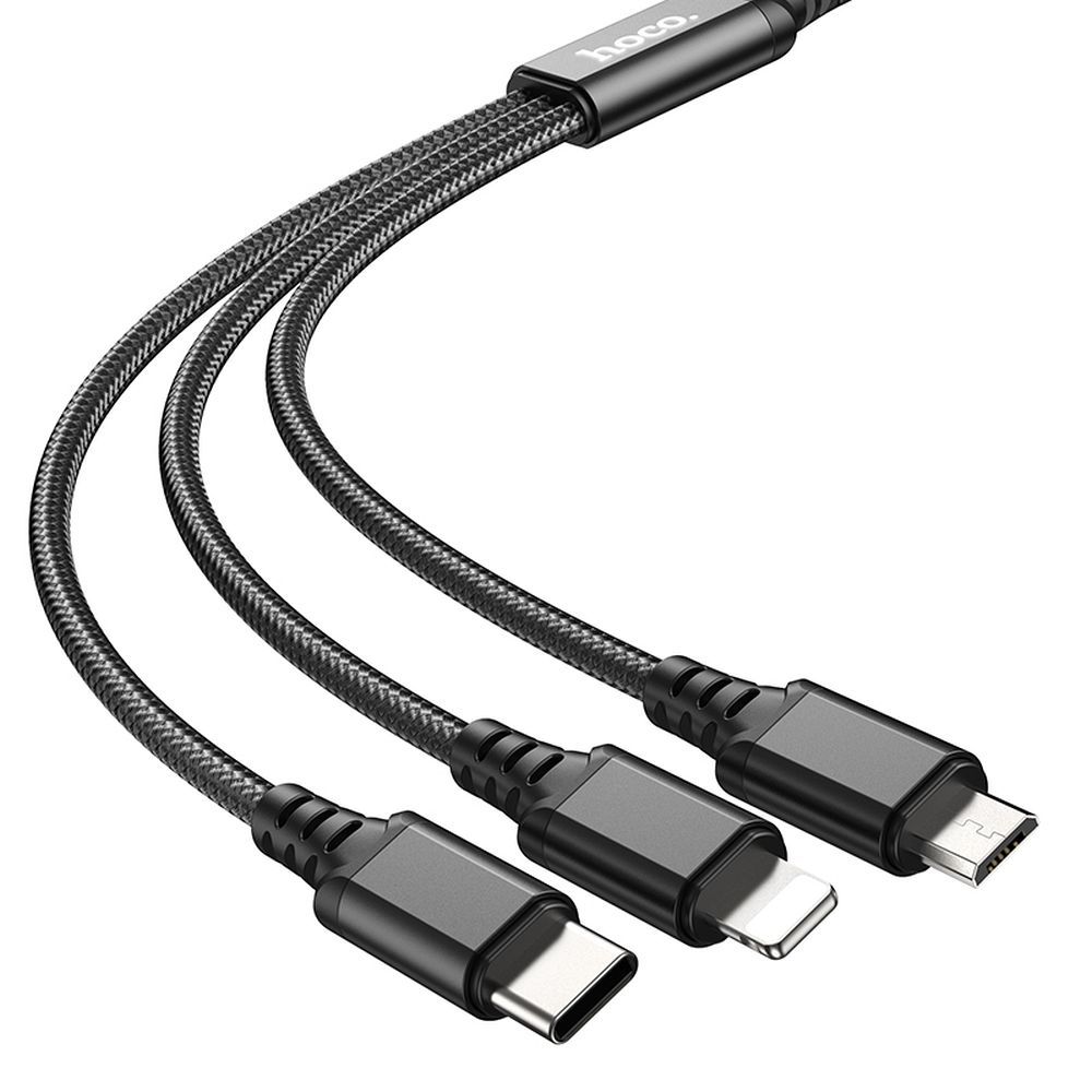 USB-A kabel za punjenje - Lightning / microUSB / USB-C HOCO X76 3u1, 18W, 1m, Crni