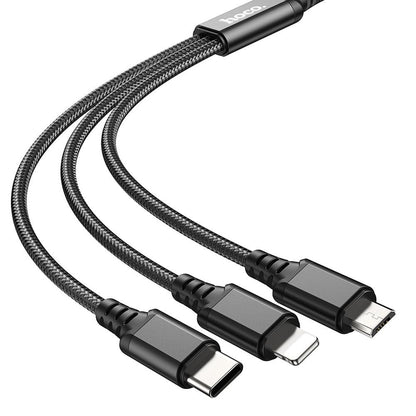 USB-A kabel za punjenje - Lightning / microUSB / USB-C HOCO X76 3u1, 18W, 1m, Crni