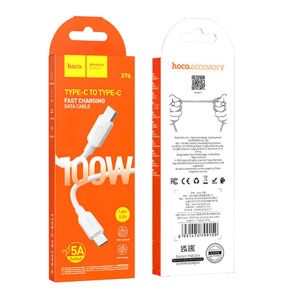 Kabel za podatke i punjenje USB-C - USB-C HOCO X96, 100W, 1m, Bijeli