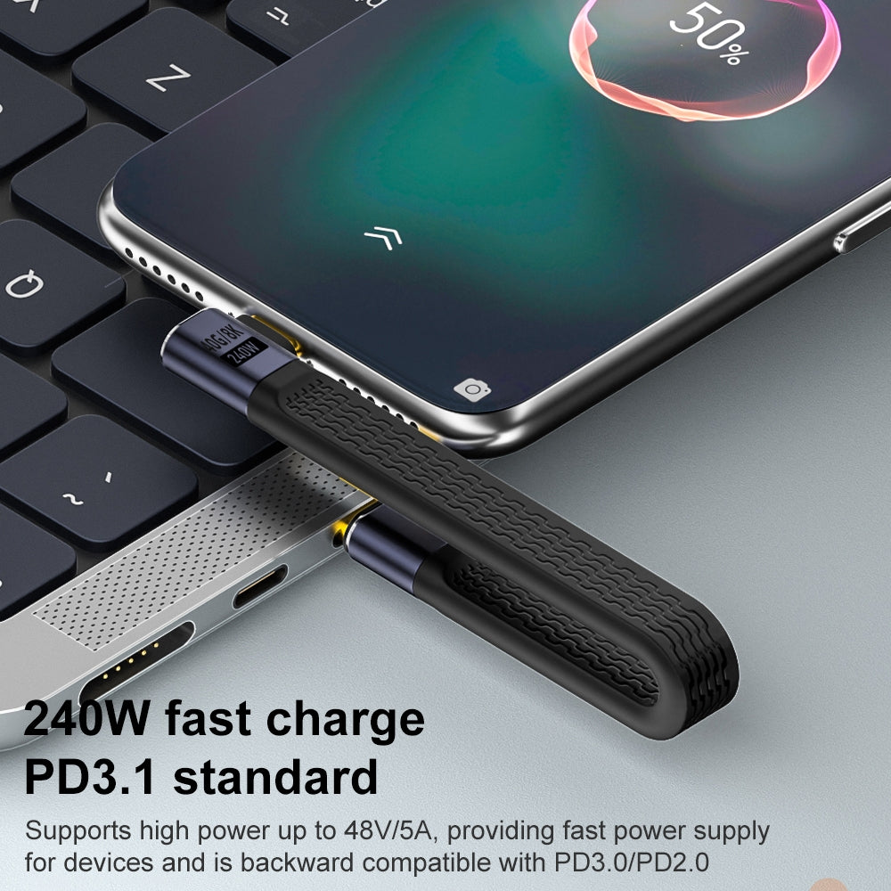 Kabel za podatke i punjenje USB-C - USB-C OEM Angled 8K Video Version 2, 240W, 0.15m, Crni