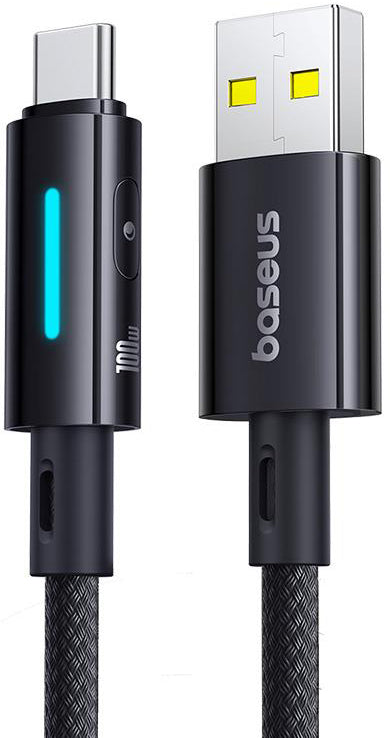 Kabel za podatke i punjenje USB-A - USB-C Baseus Lit Button Control, 100W, 1m, Crni P10379002121-00
