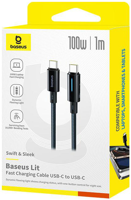 Kabel za podatke i punjenje USB-C - USB-C Baseus Lit Button Control, 100W, 1m, Crni P10379000121-00