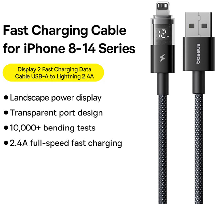Kabel za podatke i punjenje USB-A - Lightning Baseus Display 2, 18W, 1m, Crni P10382700121-00