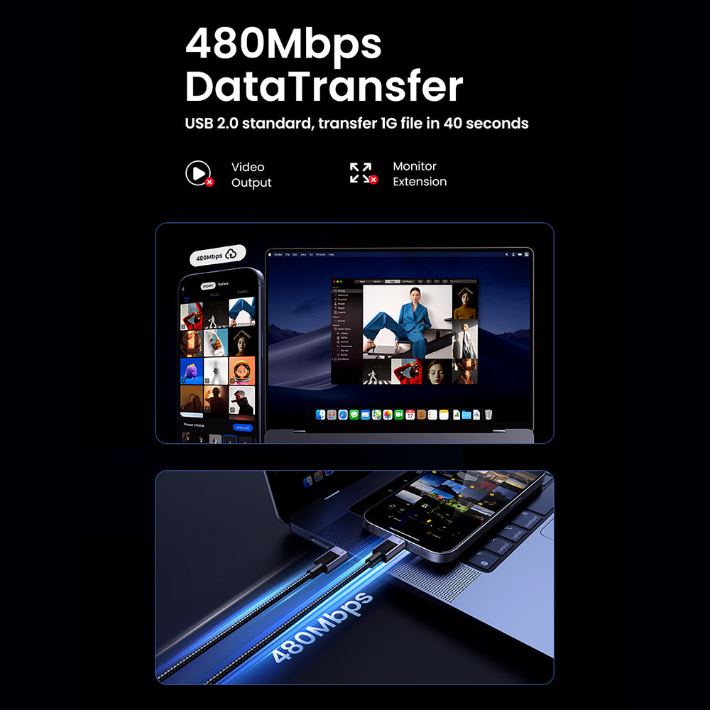 Kabel za prijenos podataka i punjenje USB-C - USB-C UGREEN L513, 240W, 2m, Crni