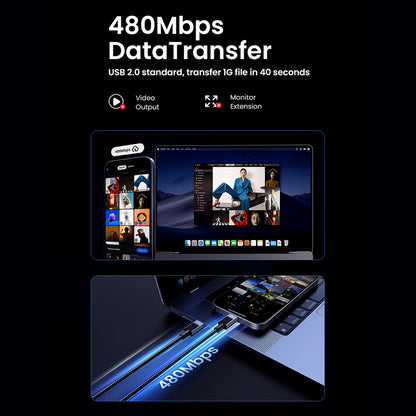 Kabel za prijenos podataka i punjenje USB-C - USB-C UGREEN L513, 240W, 2m, Crni