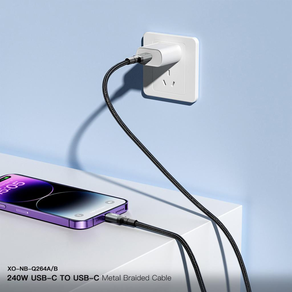 Kabel za podatke i punjenje USB-C - USB-C XO Design NB-Q264A, 240W, 1m, Crni