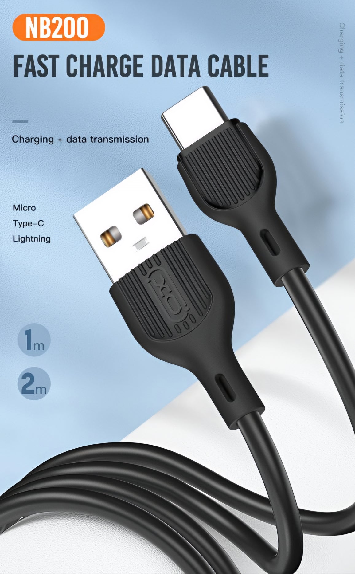 Kabel za podatke i punjenje USB-A - USB-C XO Design NB200, 10W, 1m, Crni