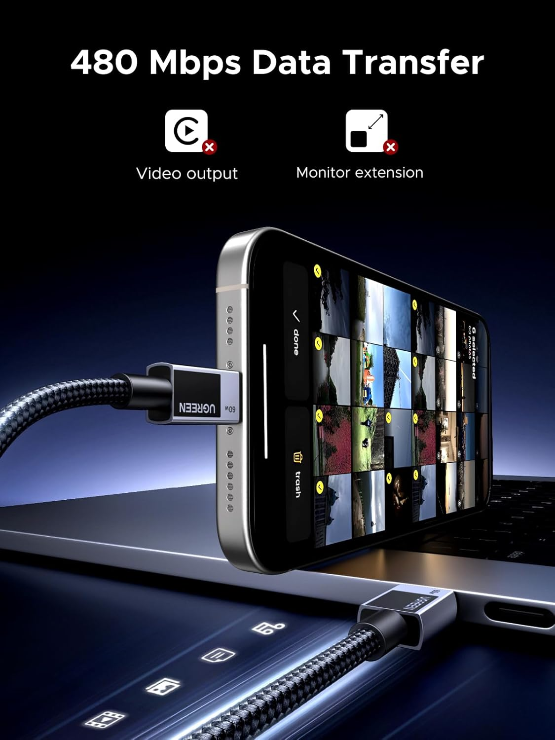 Kabel za podatke i punjenje USB-C - USB-C UGREEN L524, 60W, 2m, Sivi