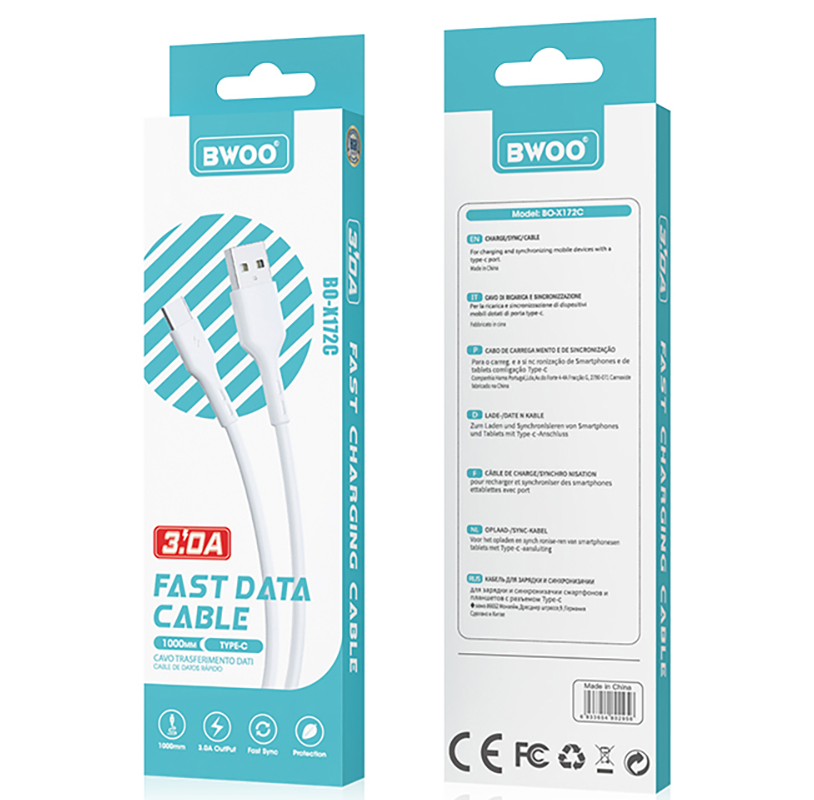Kabel za podatke i punjenje USB-A - USB-C BWOO X172C, 60W, 1m, Bijeli