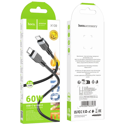 Kabel za podatke i punjenje USB-C - USB-C HOCO X109, 60W, 1m, Crni