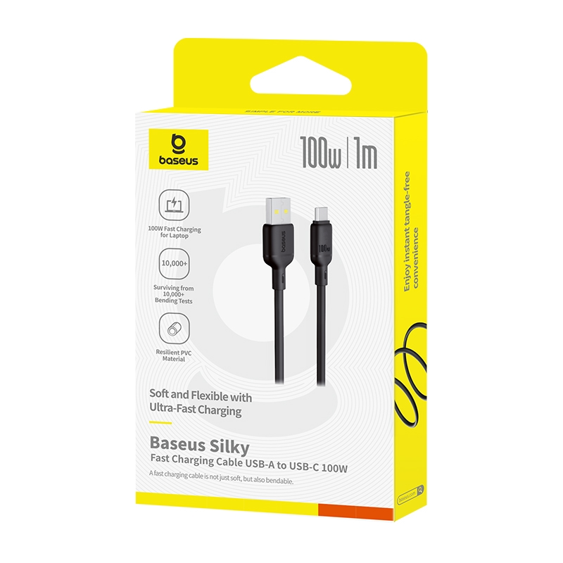 Kabel za podatke i punjenje USB-A - USB-C Baseus Silky, 100W, 1m, Crni P10377703113-00