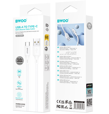 Kabel za prijenos podataka i punjenje USB-A - USB-C BWOO X329C, 18W, 1m, Bijeli