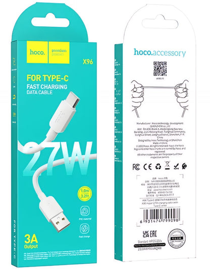 Kabel za prijenos podataka i punjenje USB-A - USB-C HOCO X96, 27W, 1m, Bijeli