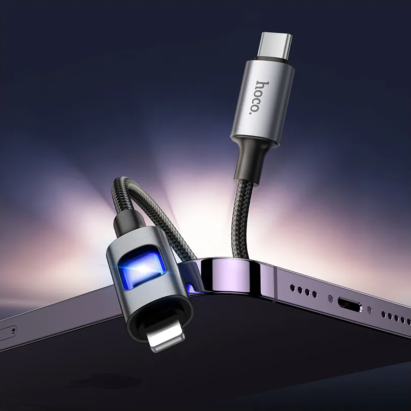Kabel za prijenos podataka i punjenje USB-C - Lightning HOCO U144 Led, 27W, 1.2m, Crni
