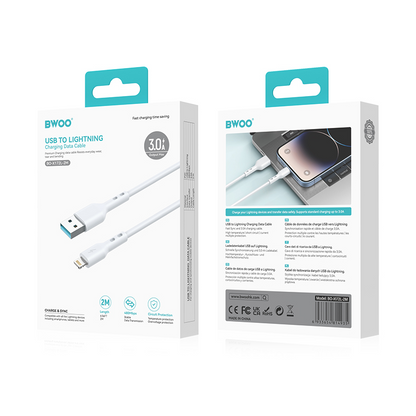 USB-A - Lightning kabel za prijenos podataka i punjenje BWOO BO-X172L-2M, 15W, 2m, Bijela