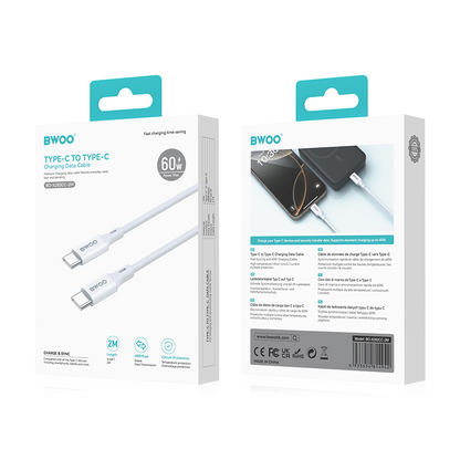 USB-C - USB-C kabel za prijenos podataka i punjenje BWOO BO-X283CC-2M, 60W, 2m, Bijela