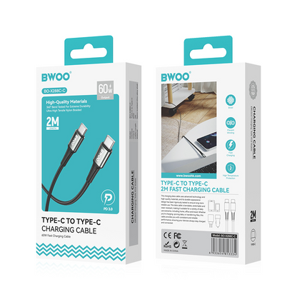 USB-C - USB-C kabel za prijenos podataka i punjenje BWOO BO-X288C-C, 60W, 1m, Crna