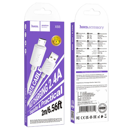 Kabel za prijenos podataka i punjenje USB-A - microUSB HOCO X88, 18W, 2m, Bijeli