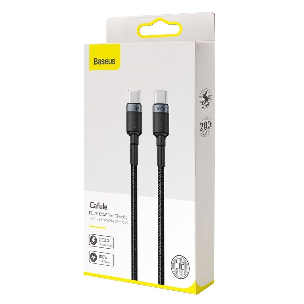 Kabel za Prijenos Podataka i Punjenje USB-C - USB-C Baseus Cafule, 100W, 2m, Sivi CATKLF-ALG1