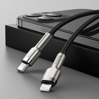 Kabel za podatke i punjenje USB-C - Lightning Baseus Cafule Metal Series, 20W, 2m, Crni CATLJK-B01