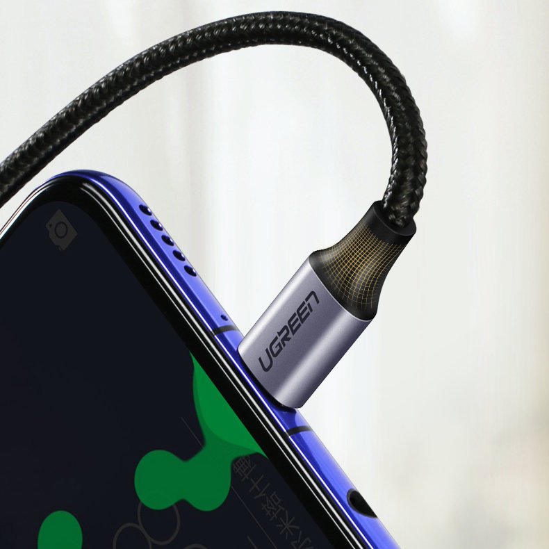 Kabel za Prijenos Podataka i Punjenje USB-C - USB-C UGREEN US255 Angled, 60W, 1m, Sivi