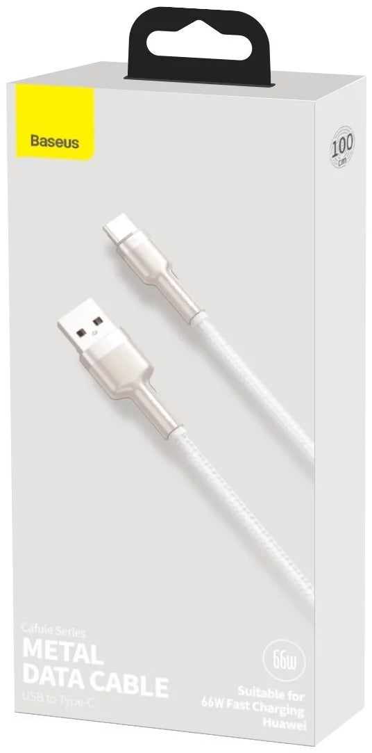 Kabel za Prijenos Podataka i Punjenje USB-A - USB-C Baseus Cafule Metal Series, 66W, 1m, Bijeli CAKF000102
