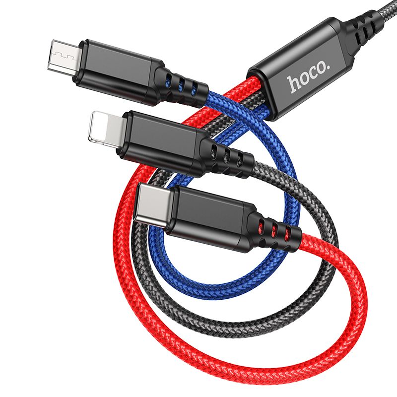 Kabel za punjenje USB-A - Lightning / microUSB / USB-C HOCO X76 3u1, 18W, 1m, Višebojni