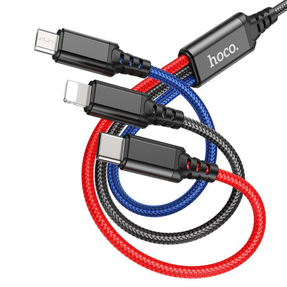 Kabel za punjenje USB-A - Lightning / microUSB / USB-C HOCO X76 3u1, 18W, 1m, Višebojni