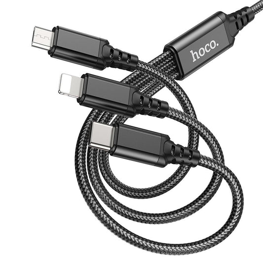USB-A kabel za punjenje - Lightning / microUSB / USB-C HOCO X76 3u1, 18W, 1m, Crni