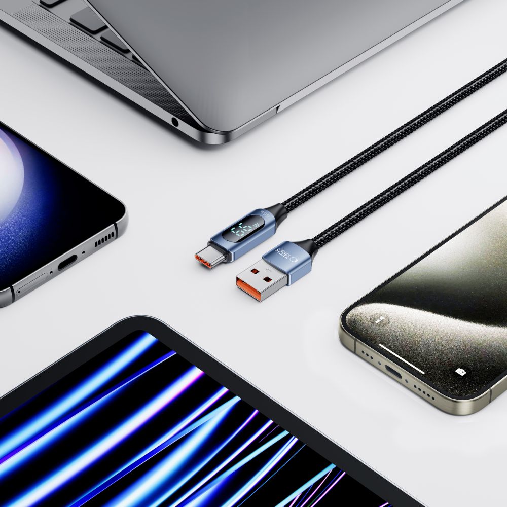 Kabel za Prijenos Podataka i Punjenje USB-A - USB-C Tech-Protect Ultraboost LED, 66W, 1m, Plavi