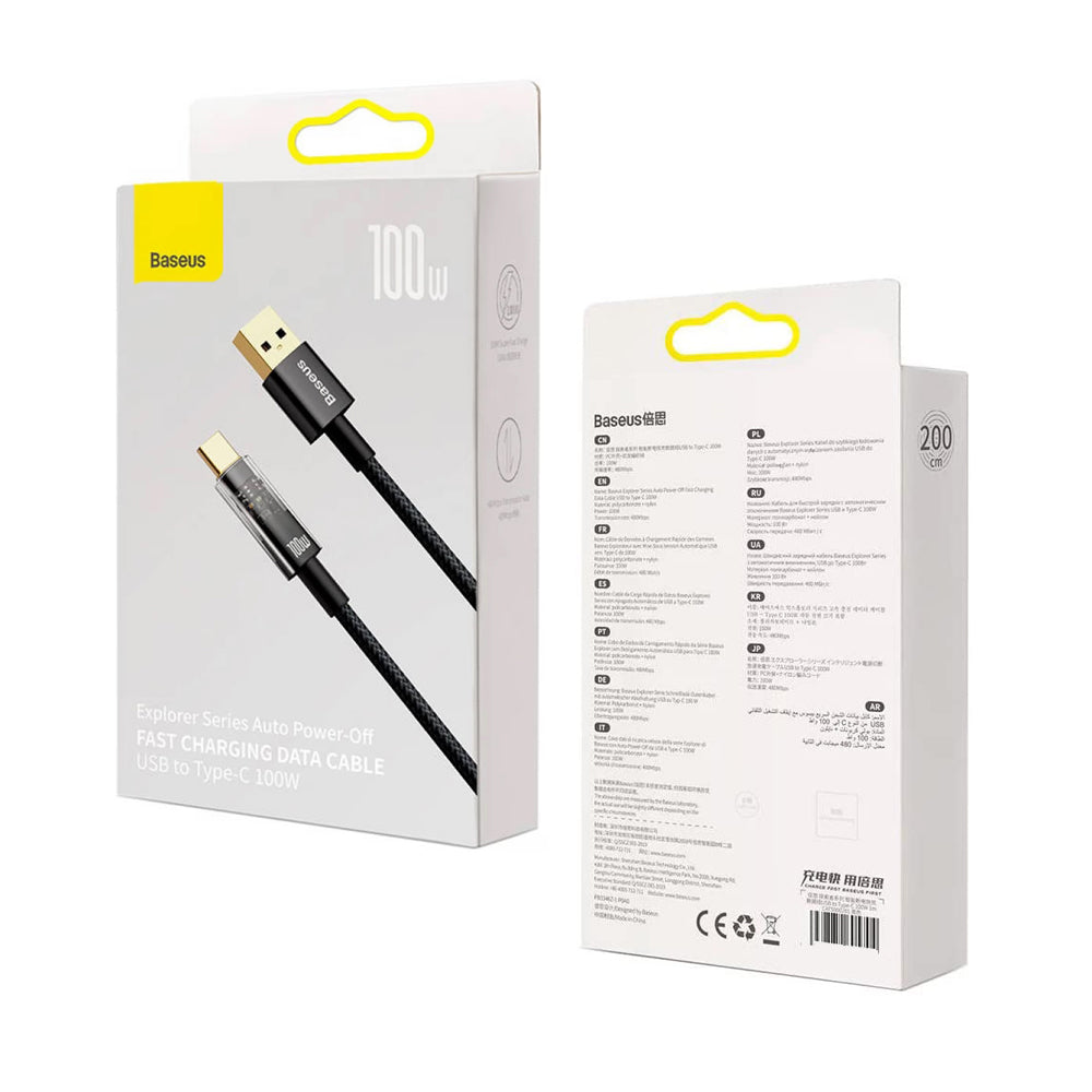 Kabel za Prijenos Podataka i Punjenje USB-A - USB-C Baseus Explorer, 100W, 2m, Crni CATS000301