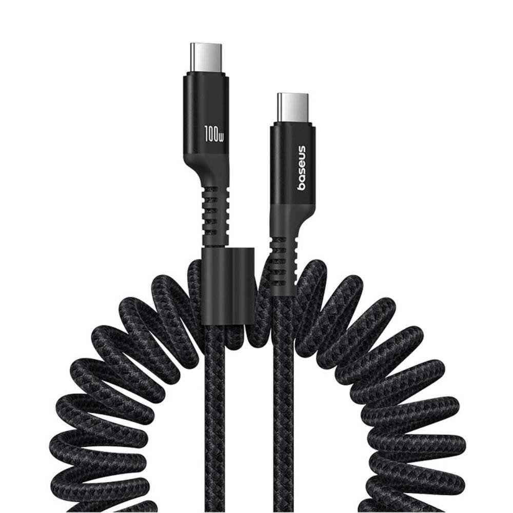 Cablu Date si Incarcare USB-C - USB-C Baseus Fish Eye Spring, 100W, 1m, Negru P10320203111-00