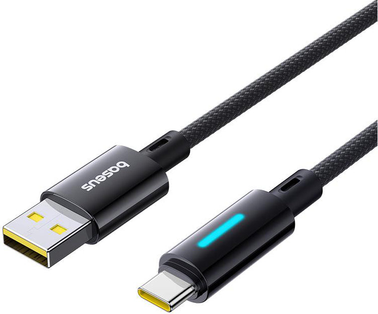 Kabel za podatke i punjenje USB-A - USB-C Baseus Lit Button Control, 100W, 1m, Crni P10379002121-00