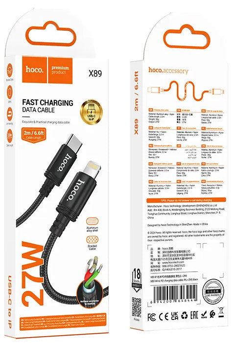 Kabel za podatke i punjenje USB-C - Lightning HOCO X89, 27W, 2m, Crni