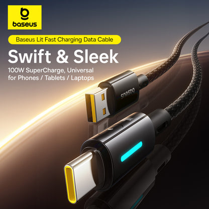 Kabel za podatke i punjenje USB-A - USB-C Baseus Lit Button Control, 100W, 2m, Crni P10379002121-01