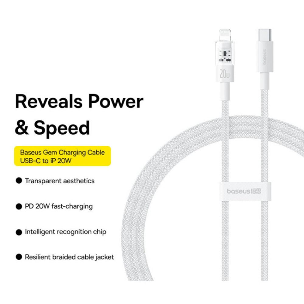 Kabel za prijenos podataka i punjenje USB-C - Lightning Baseus Gem, 20W, 1m, Bijeli P10373001211-00