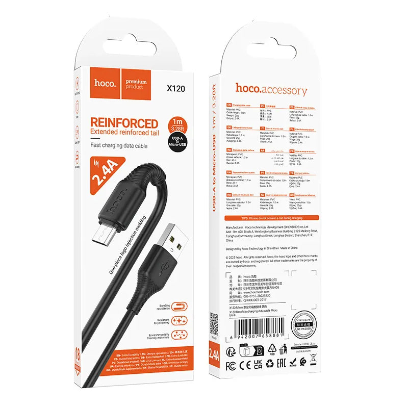 Kabel za podatke i punjenje USB-A - microUSB HOCO X120, 18W, 1m, Crni