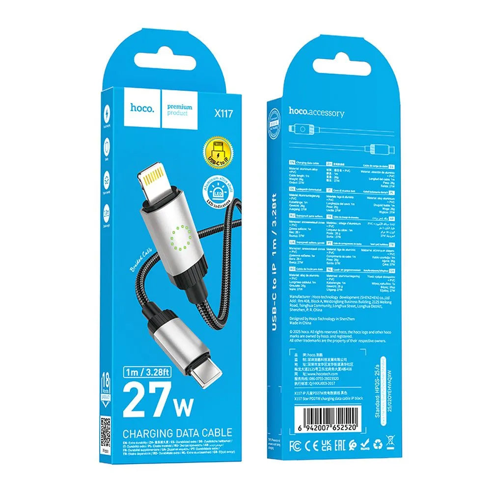 USB-C - Lightning HOCO X117 kabel za prijenos podataka i punjenje, 27W, 1m, Crna