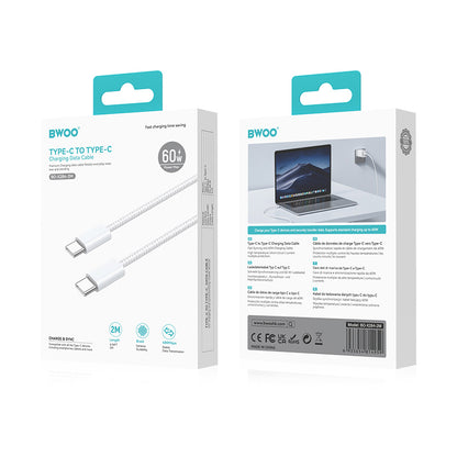 Kabel za podatke i punjenje USB-C - USB-C BWOO BO-X284, 60W, 2m, Bijeli