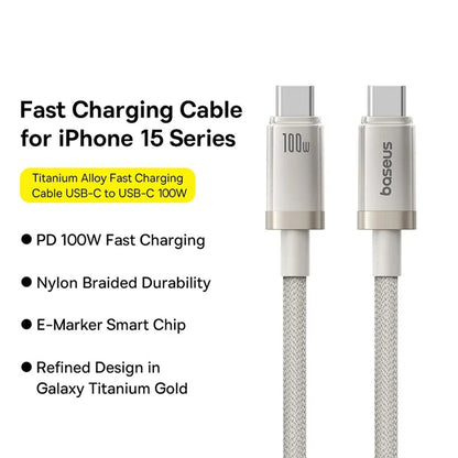 Kabel za podatke i punjenje USB-C - USB-C Baseus Titanium, 100W, 1m, Srebrni P10378100G21-00