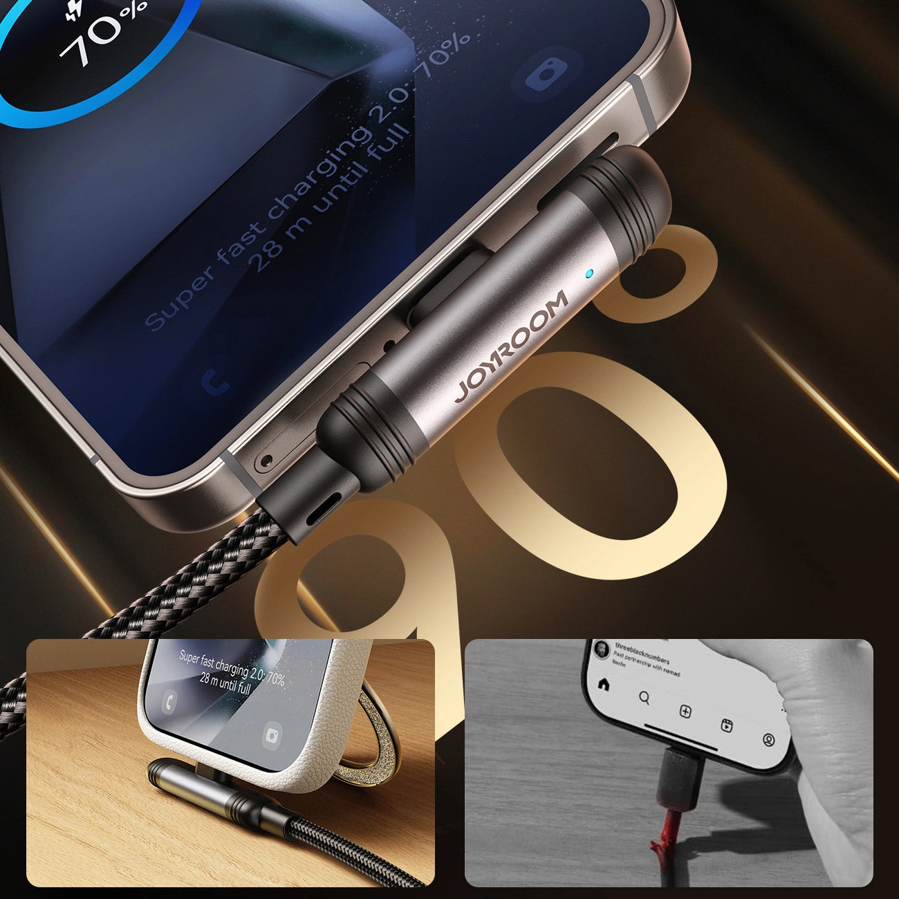 Kabel za prijenos podataka i punjenje USB-C - USB-C Joyroom S-A56 EnjoyX Angled, 60W, 1.2m, Crni