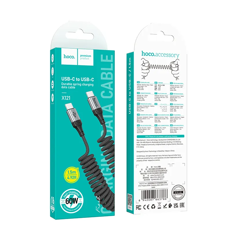 Kabel za podatke i punjenje USB-C - USB-C HOCO X121, 60W, 1.5m, Crni